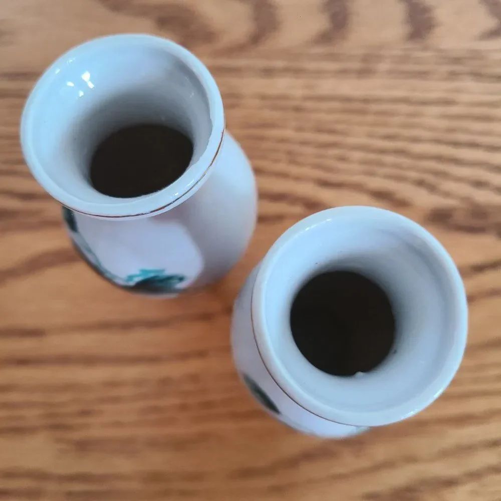 Mini Porcelain Ceramic Bud Vase Pair Grapevine and Leaf Design Vintage 1970s